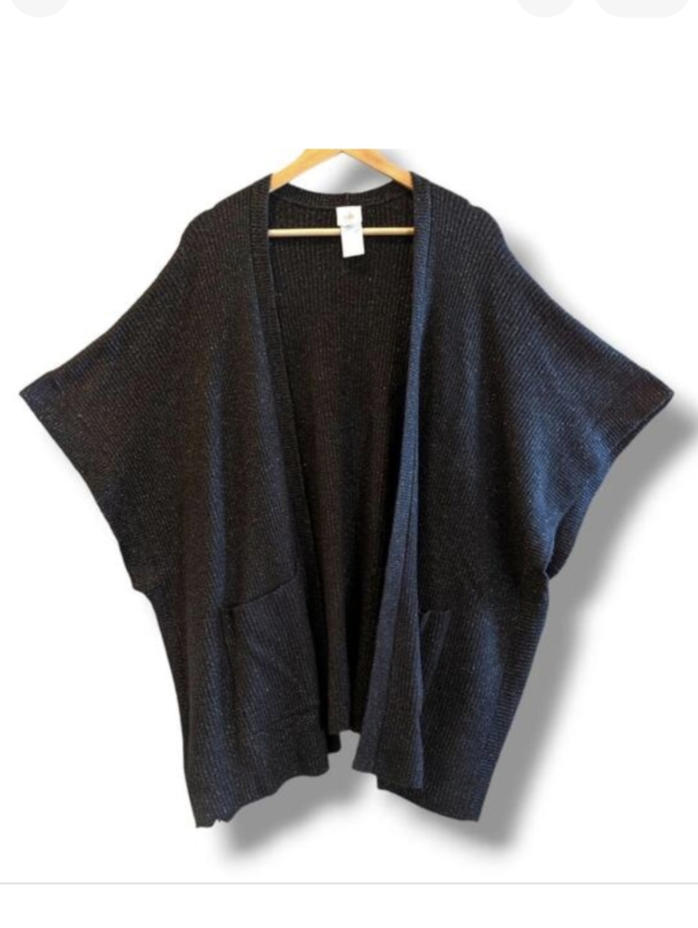 Cabi Luxury Poncho Sweater M/L Black Silver Twinkle Side Zippers 4064